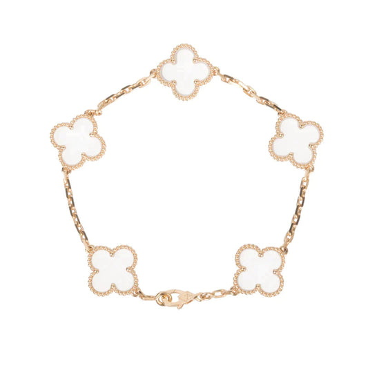 [Luxe Jewels]CLOVER 5 MOTIF ROCK CRYSTAL PINK GOLD BRACELET