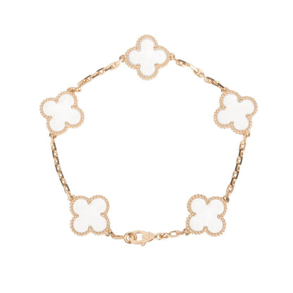 [Luxe Jewels]CLOVER 5 MOTIF ROCK CRYSTAL PINK GOLD BRACELET