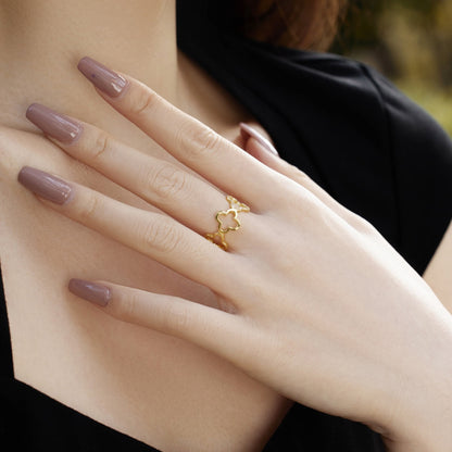 [Luxe Jewels]Hollow Design Four-Leaf Clover Flower Shape Ring