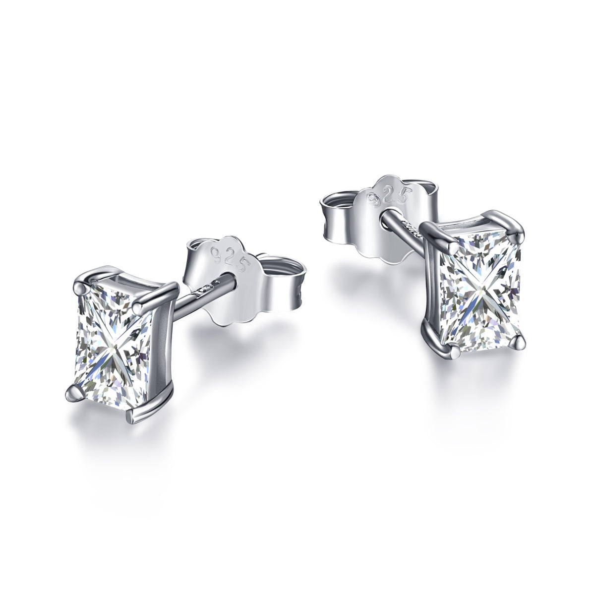 [Luxe Jewels]Stylish Shiny Rectangular Center Stone Stud Earrings