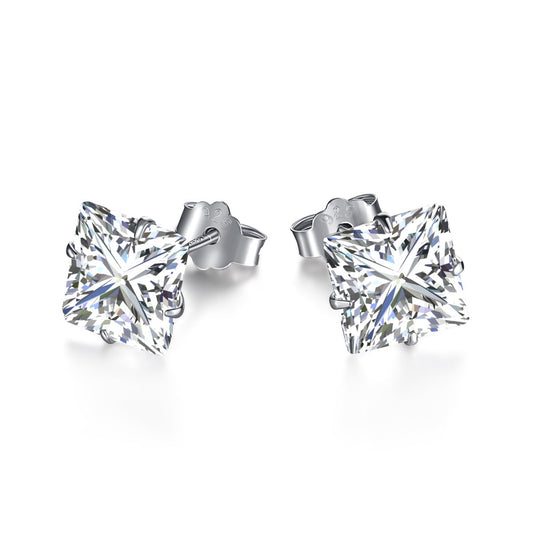 [Luxe Jewels]Stylish Shiny Square Center Stone Stud Earrings