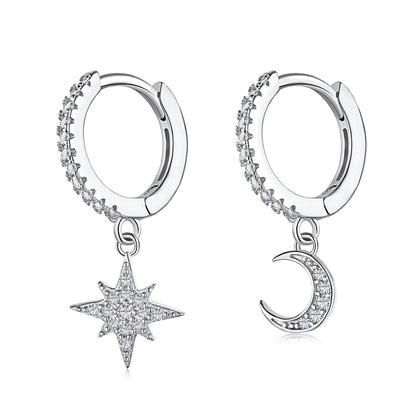 [Luxe Jewels]Star and Moon Asymmetric Earrings