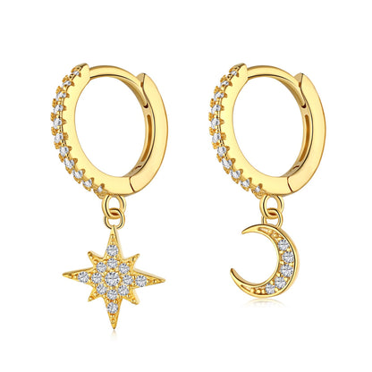 [Luxe Jewels]Star and Moon Asymmetric Earrings