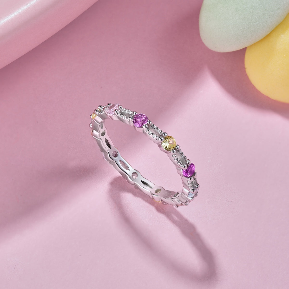 [Luxe Jewels]Sparkling Colorful Round Cut Tennis Ring