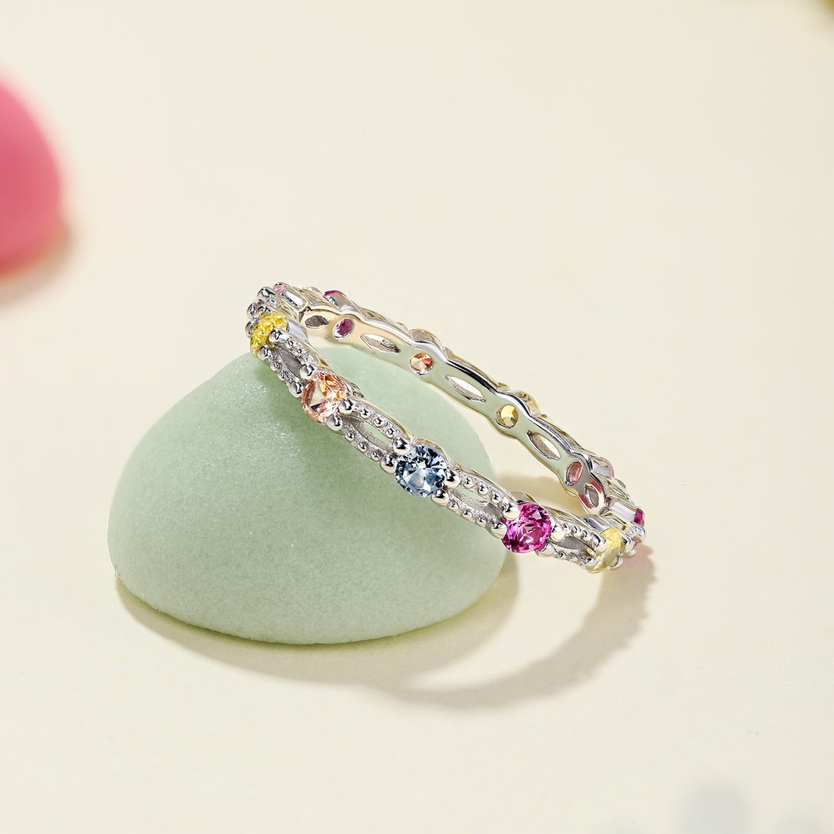 [Luxe Jewels]Sparkling Colorful Round Cut Tennis Ring