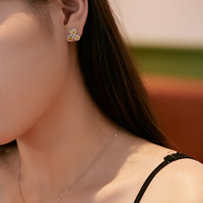 [Luxe Jewels]Ornate Flower Shape Pear Cut Lover Earrings