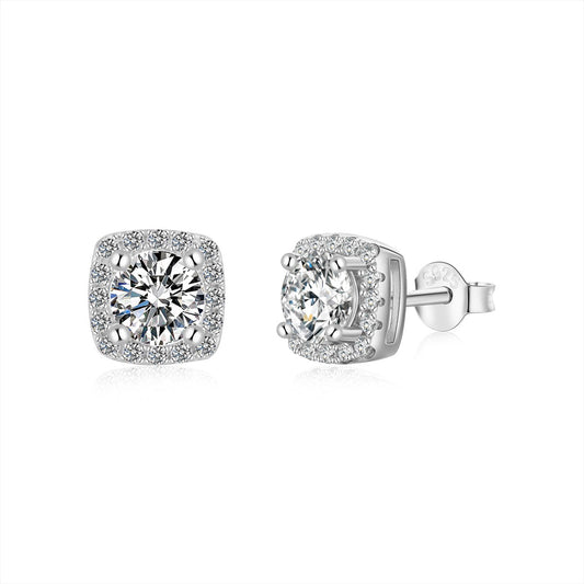 [Luxe Jewels]Classic Round Center Stone Stud Earrings