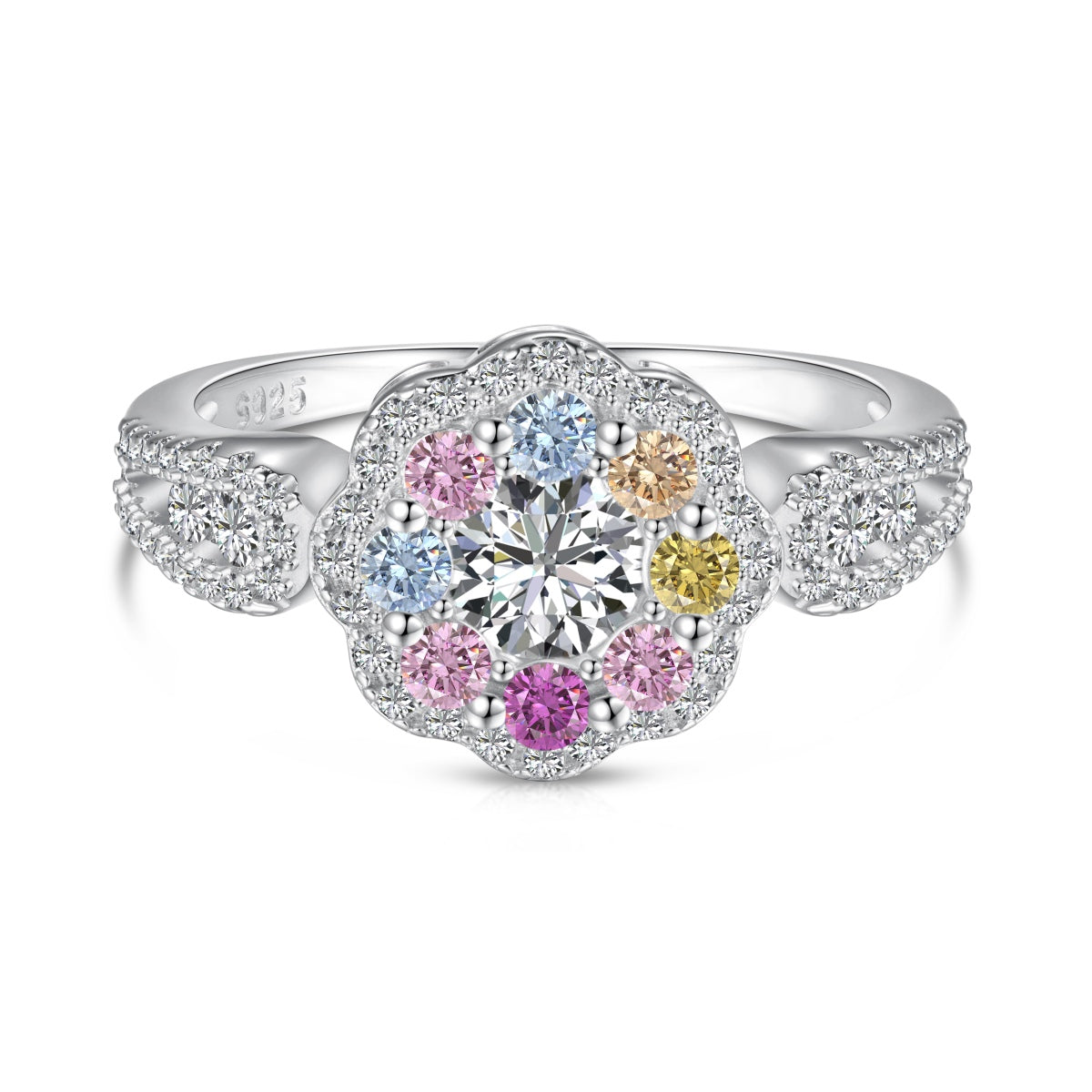 [Luxe Jewels]Delicate Colorful Round Cut Flower Shape Wedding Ring