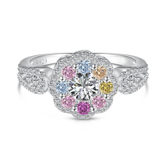 [Luxe Jewels]Delicate Colorful Round Cut Flower Shape Wedding Ring