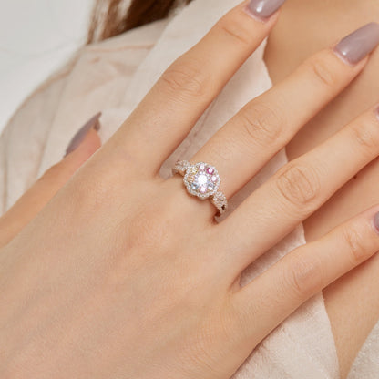 [Luxe Jewels]Delicate Colorful Round Cut Flower Shape Wedding Ring