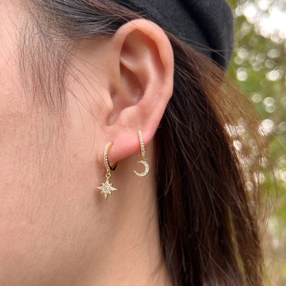 [Luxe Jewels]Star and Moon Asymmetric Earrings