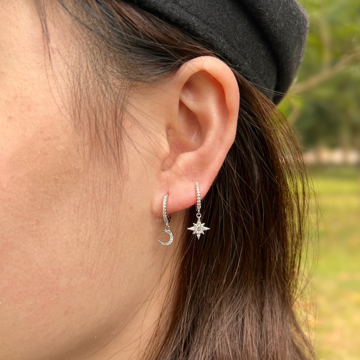 [Luxe Jewels]Star and Moon Asymmetric Earrings