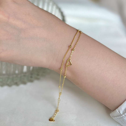 [Luxe Jewels]Dainty Double Layer Love Heart Bracelet