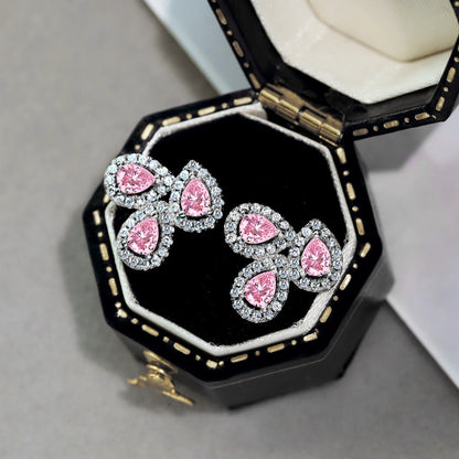 [Luxe Jewels]Ornate Flower Shape Pear Cut Lover Earrings