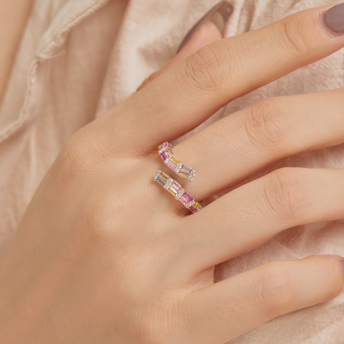 [Luxe Jewels]Charming Colorful Radiant Cut Adjustable Daily Ring