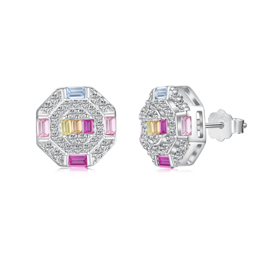 [Luxe Jewels]Ornate Colorful Octagon Shape Daily Earrings