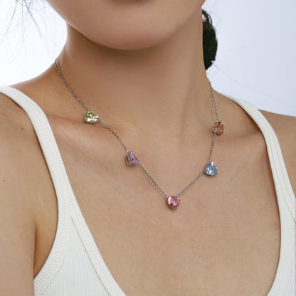 [Luxe Jewels]Sparkling Colorful Heart Cut Necklace