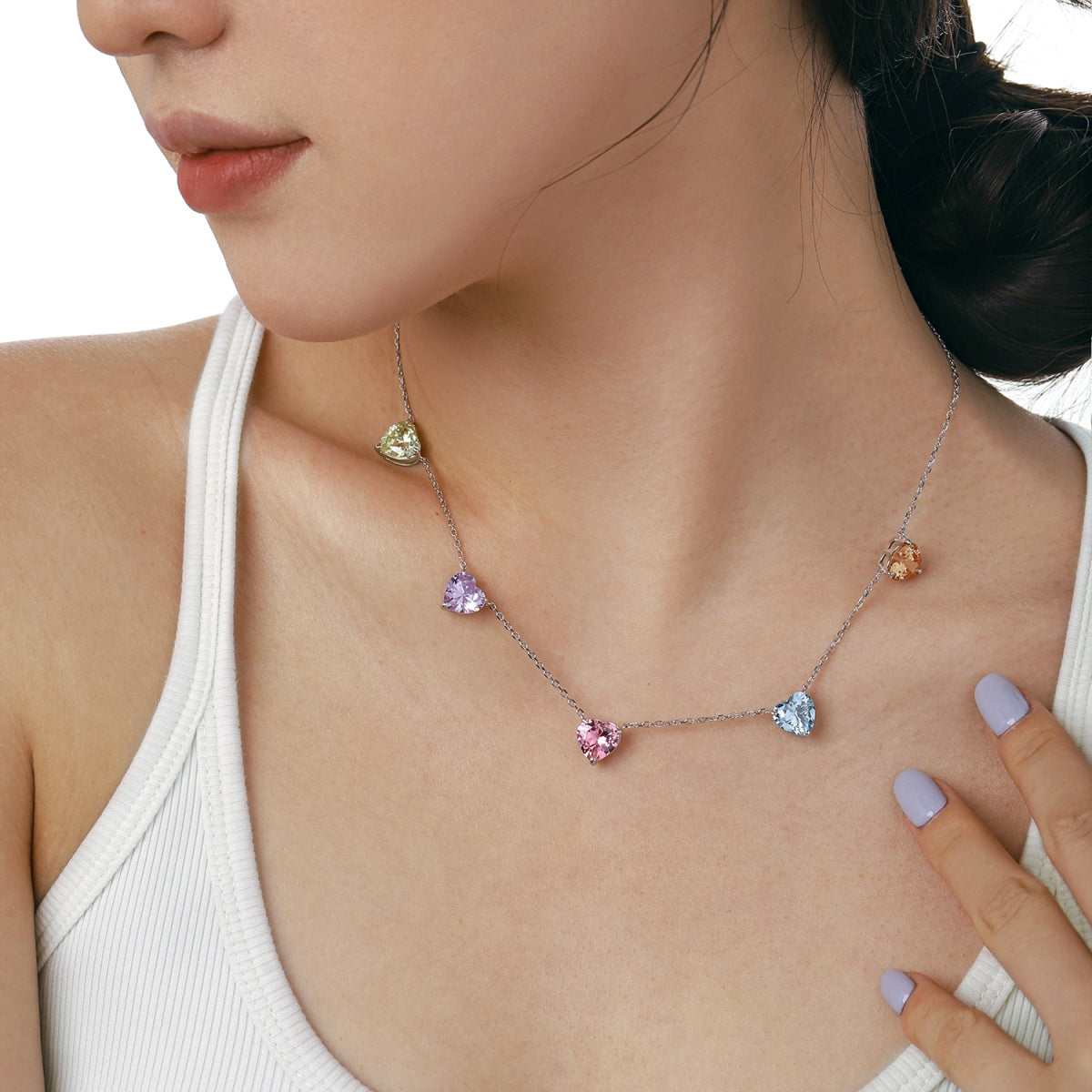 [Luxe Jewels]Sparkling Colorful Heart Cut Necklace