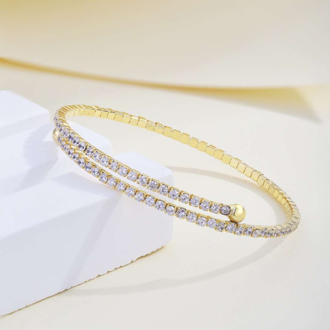 [Luxe Jewels]Row of Diamonds Round Fashion Bracelet