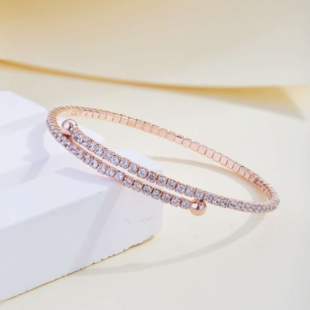 [Luxe Jewels]Row of Diamonds Round Fashion Bracelet