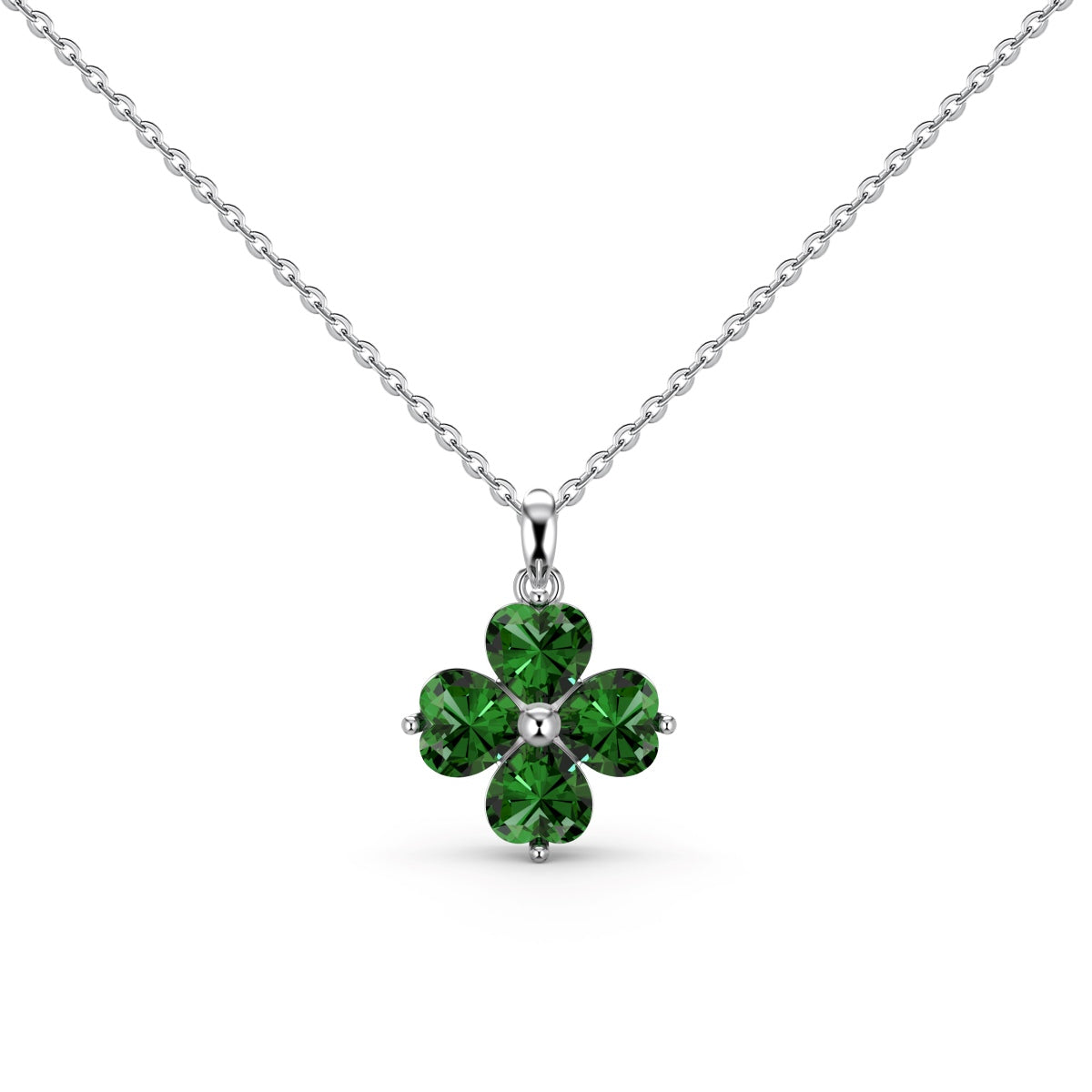 [Luxe Jewels]Heart-Shaped Four-Leaf Clover Bead Necklace