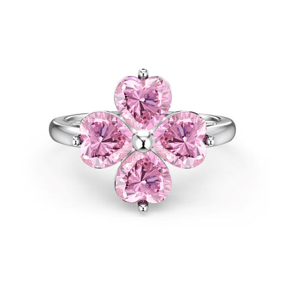 [Luxe Jewels]Heart-shaped Four-Leaf Clover Ball Ring