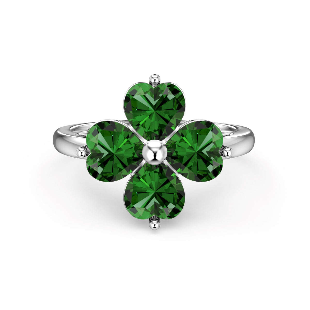 [Luxe Jewels]Heart-shaped Four-Leaf Clover Ball Ring