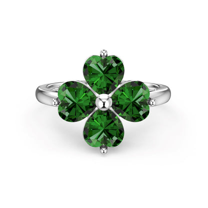 [Luxe Jewels]Heart-shaped Four-Leaf Clover Ball Ring