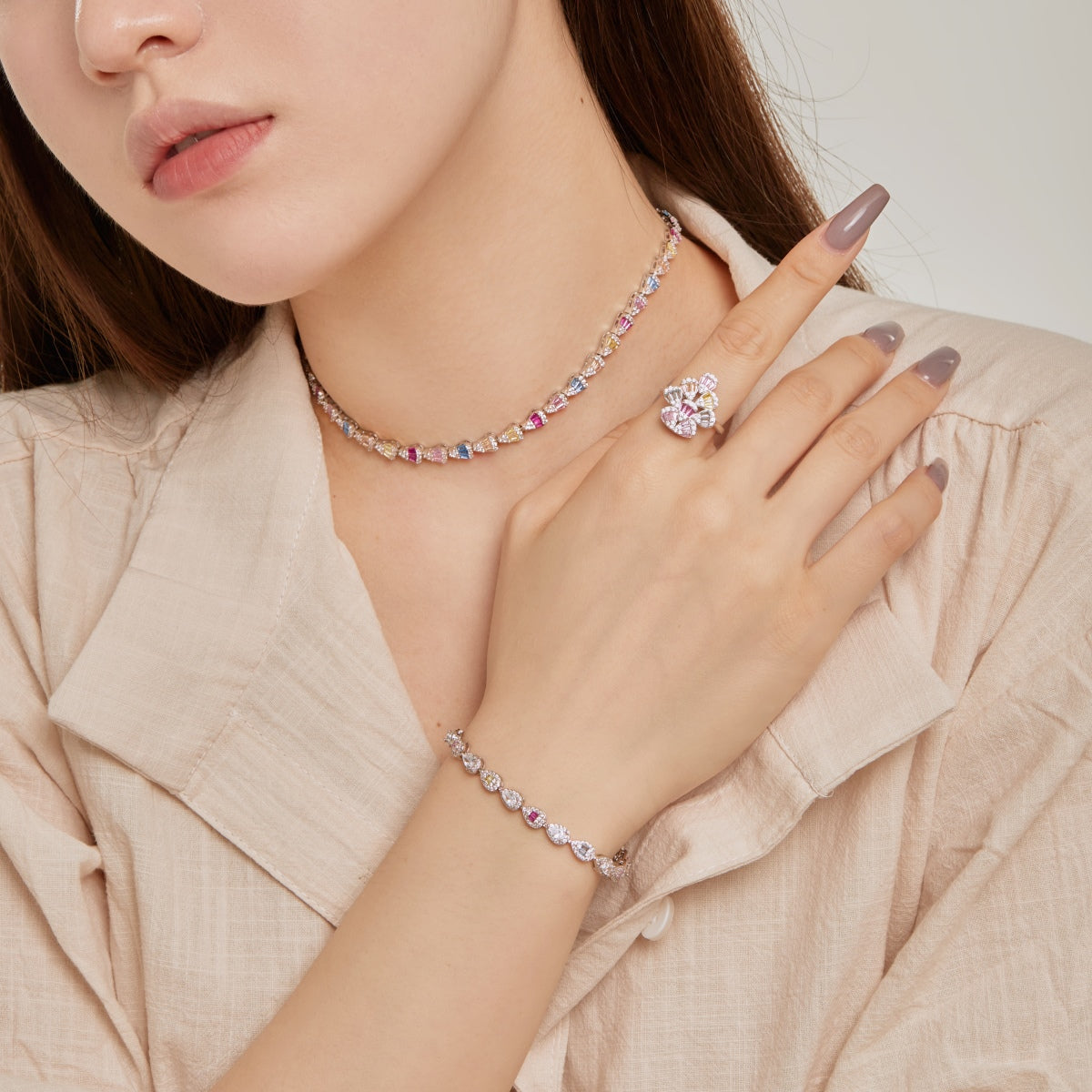 [Luxe Jewels]Sparkling Colorful Water Drop Shape Daily Ring