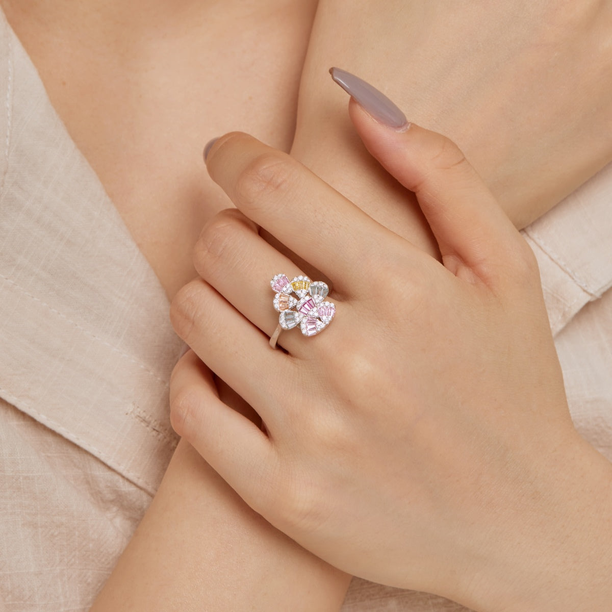 [Luxe Jewels]Sparkling Colorful Water Drop Shape Daily Ring