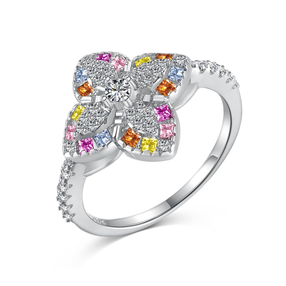 [Luxe Jewels]Luxurious Colorful Flower Shape Banquet Ring