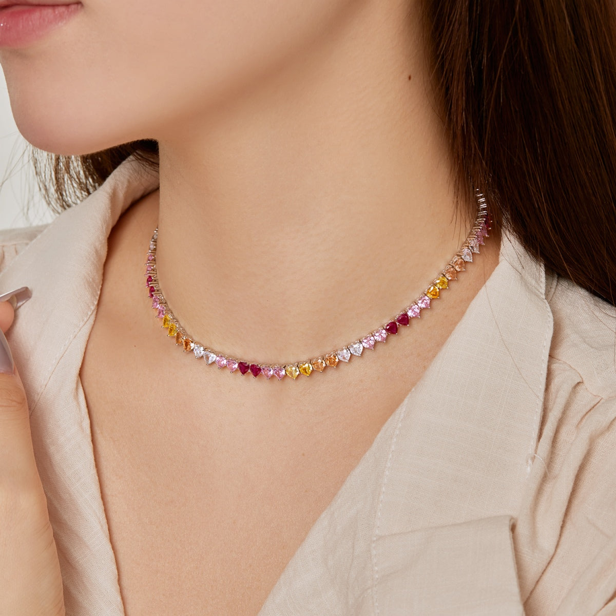 [Luxe Jewels]Sparkling Colorful Full Heart Tennis Necklace