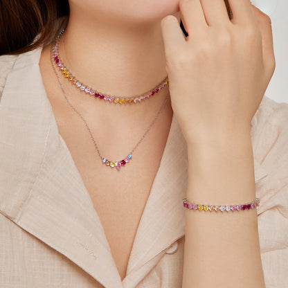 [Luxe Jewels]Sparkling Colorful Full Heart Tennis Necklace