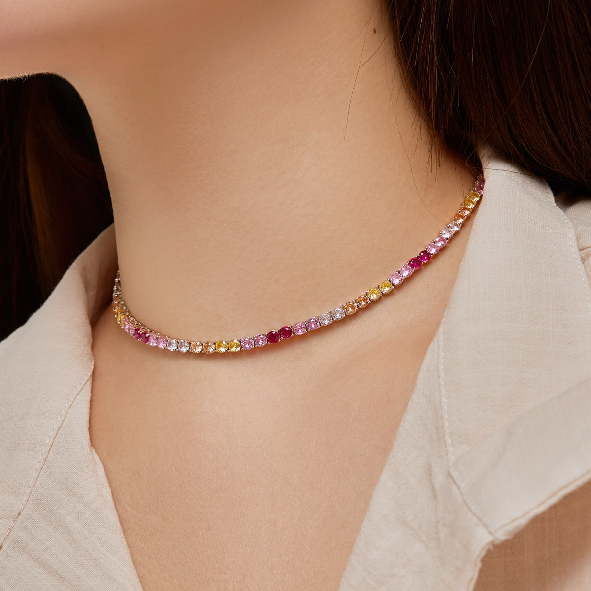 [Luxe Jewels]Delicate Colorful Tennis Necklace