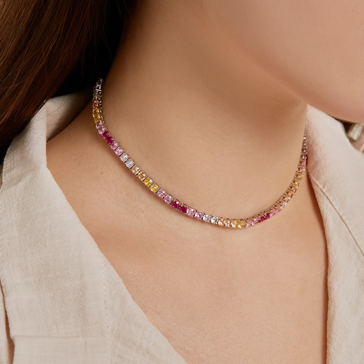 [Luxe Jewels]Delicate Colorful Tennis Necklace