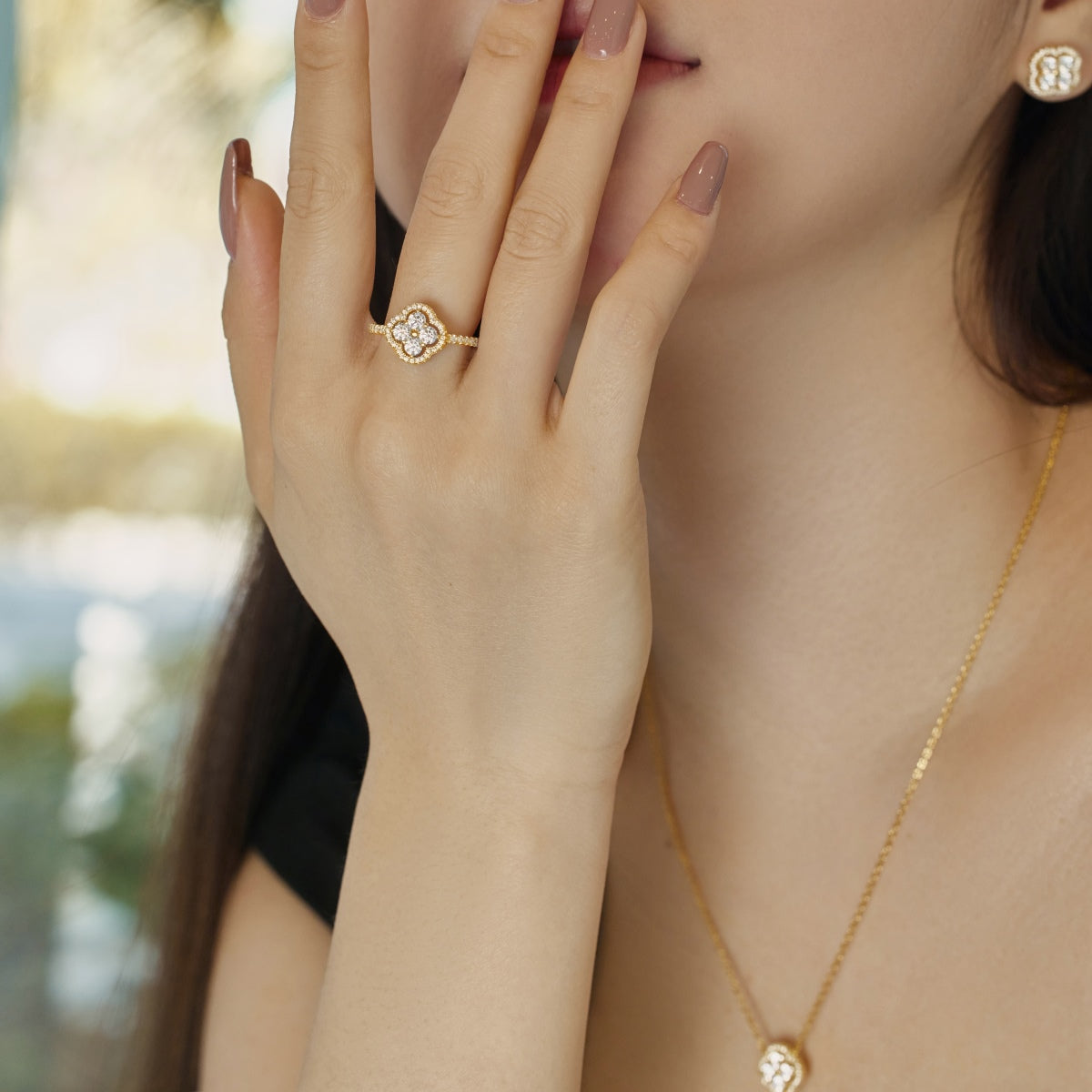 [Luxe Jewels]Four Leaf Clover Flower Design Ring