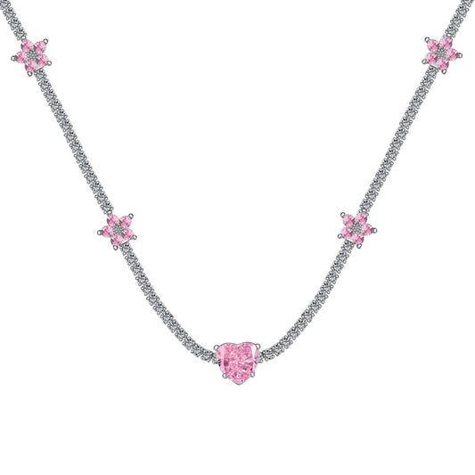 [Luxe Jewels]Dazzling Pink Heart Flower Necklace