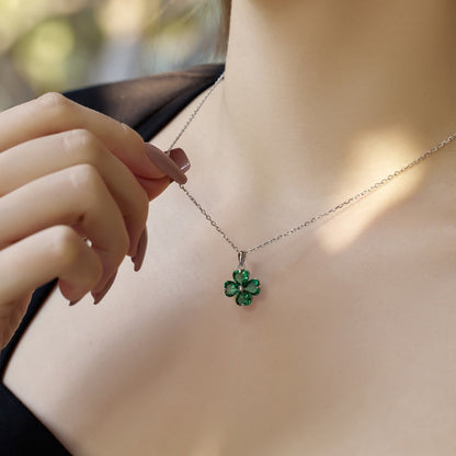 [Luxe Jewels]Heart-Shaped Four-Leaf Clover Bead Necklace