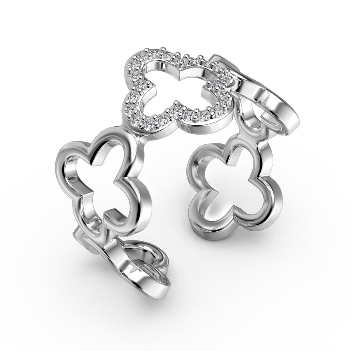 [Luxe Jewels]Hollow Design Four-Leaf Clover Flower Shape Ring