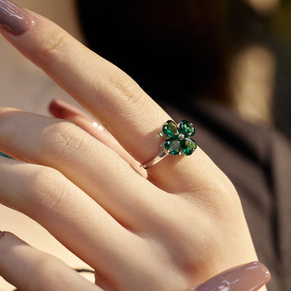 [Luxe Jewels]Heart-shaped Four-Leaf Clover Ball Ring