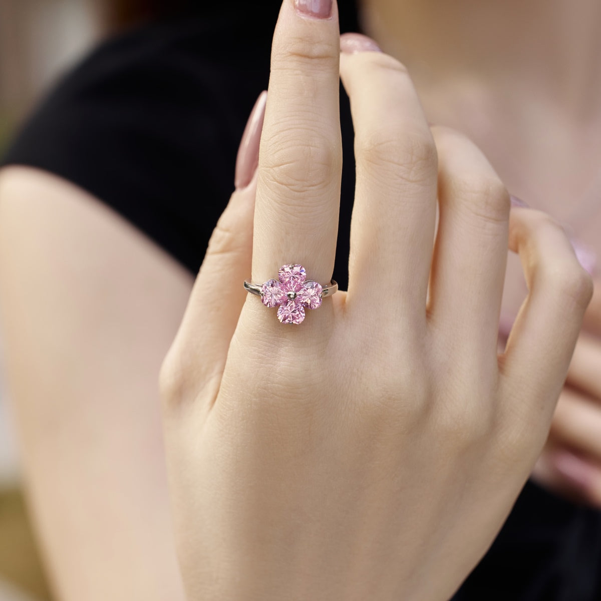 [Luxe Jewels]Heart-shaped Four-Leaf Clover Ball Ring