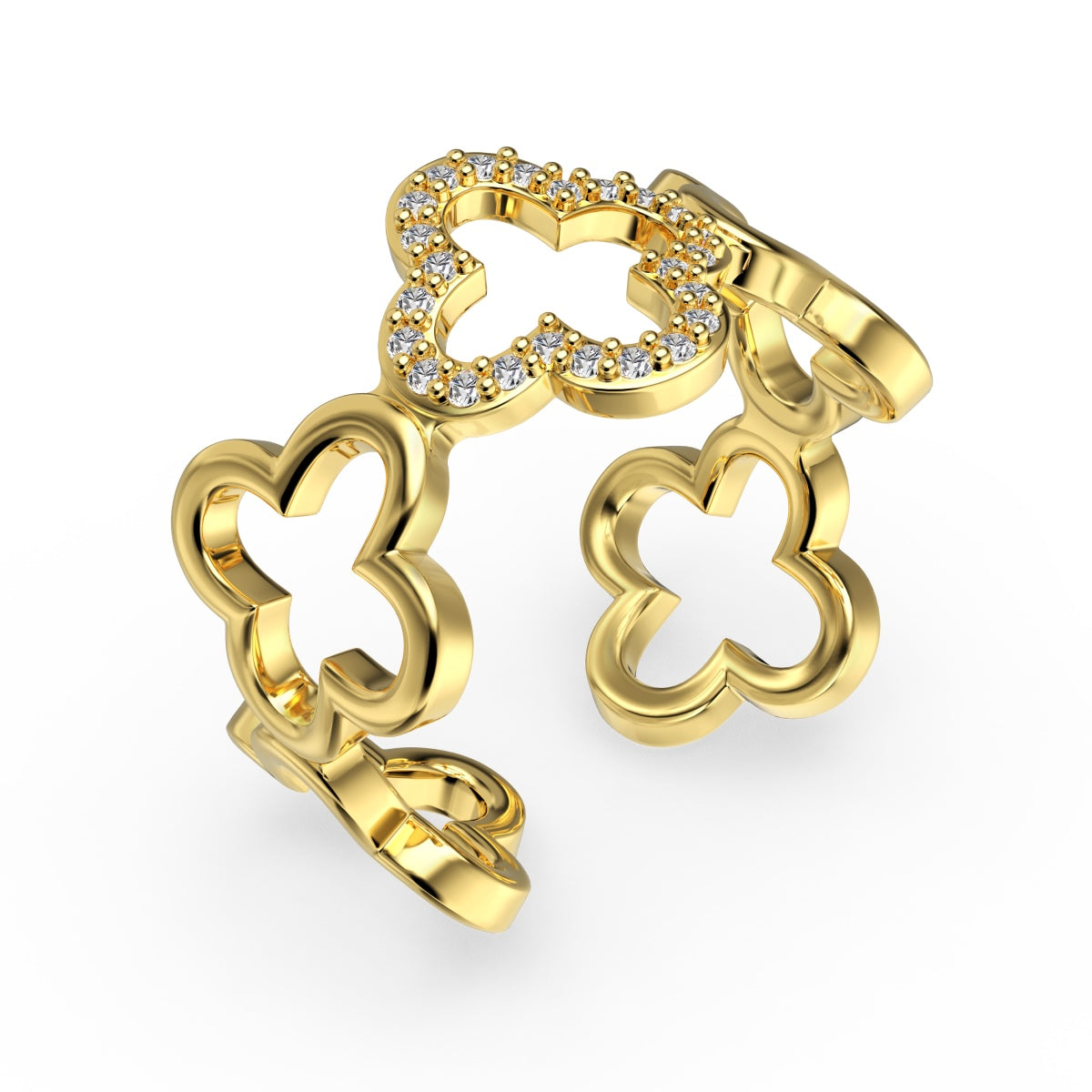 [Luxe Jewels]Hollow Design Four-Leaf Clover Flower Shape Ring