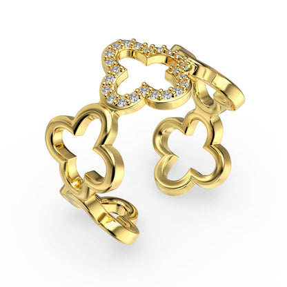 [Luxe Jewels]Hollow Design Four-Leaf Clover Flower Shape Ring