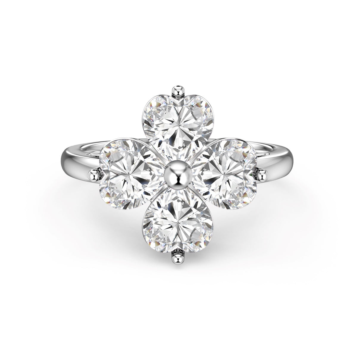 [Luxe Jewels]Heart-shaped Four-Leaf Clover Ball Ring