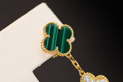 [Luxe Jewels]CLOVER EARRINGS GOLD MALACHITE DIAMOND 3 MOTIF