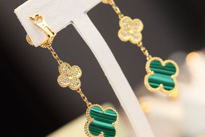 [Luxe Jewels]CLOVER EARRINGS GOLD MALACHITE DIAMOND 3 MOTIF