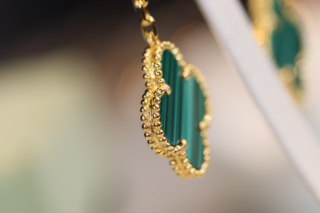 [Luxe Jewels]CLOVER EARRINGS GOLD MALACHITE DIAMOND 3 MOTIF