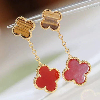 [Luxe Jewels]CLOVER  2 MOTIF  TIGER EYE CARNELIAN EARRINGS