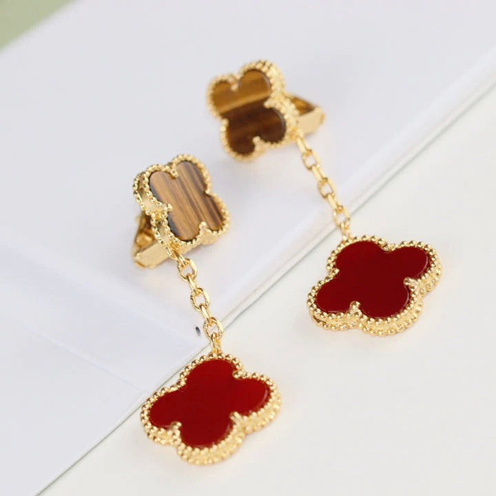 [Luxe Jewels]CLOVER  2 MOTIF  TIGER EYE CARNELIAN EARRINGS