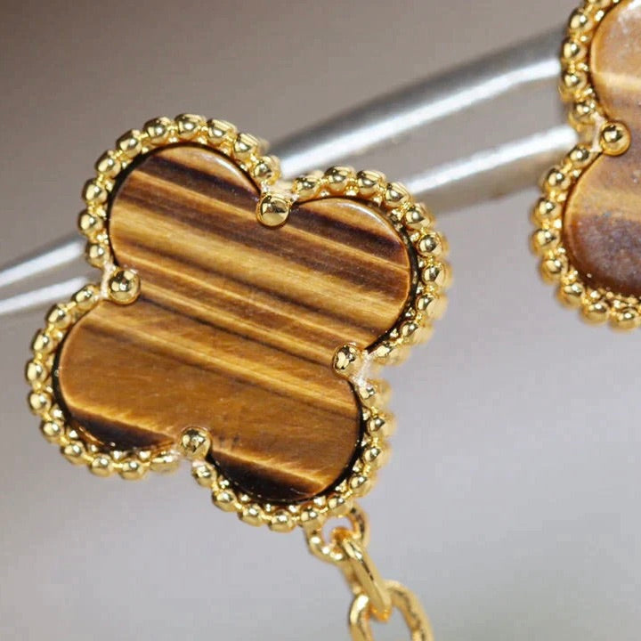 [Luxe Jewels]CLOVER  2 MOTIF  TIGER EYE CARNELIAN EARRINGS